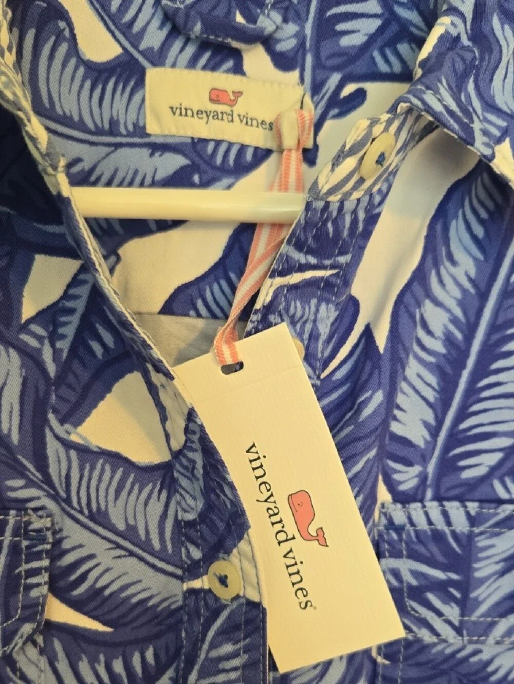 Vineyard Vines Blue and White Leaf-Print Midi Dress